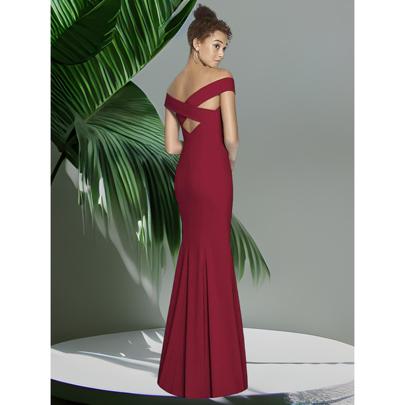 (75% OFF) NWT Dessy Collection Red off Shoulder Trumpet Gown Size 8 ~ HOST PICK! - Picture 2 of 3
